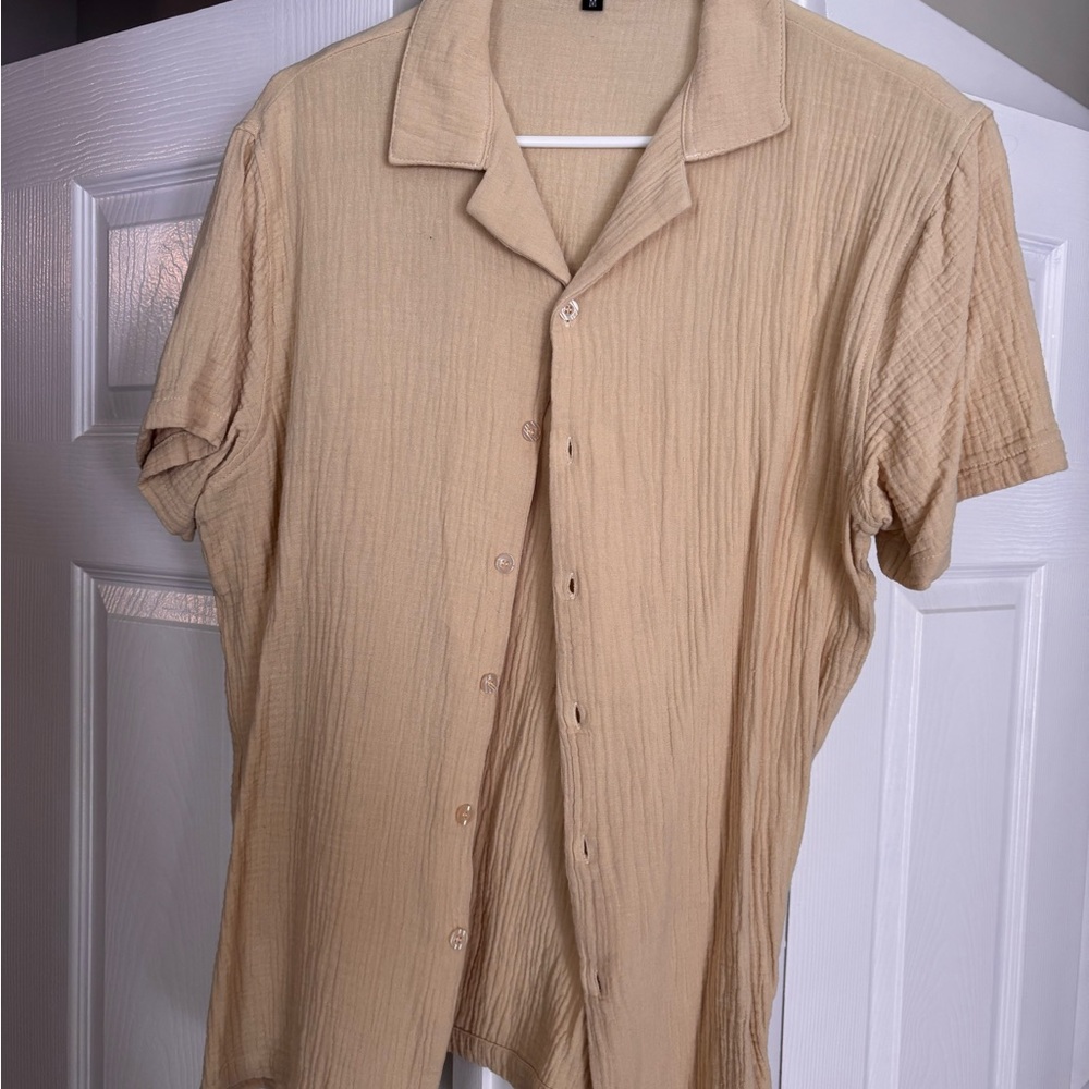 Men's Short Sleeve Button-Up Shirt - Beige